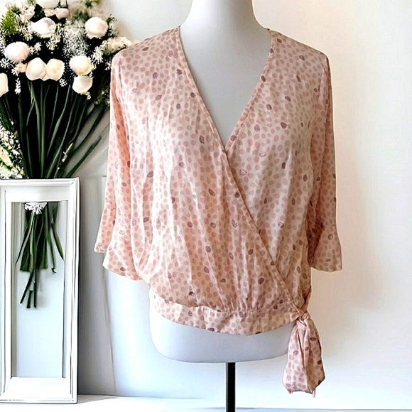 LC Lauren Conrad V-Neck Pink Glitter Dots Tunic w/Tying Side Accent Sz Small - Picture 1 of 6